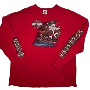 Harley-Davidson Hanes Beefy-T Santa Long Sleeve Red Christmas 3XL Cookeville TN